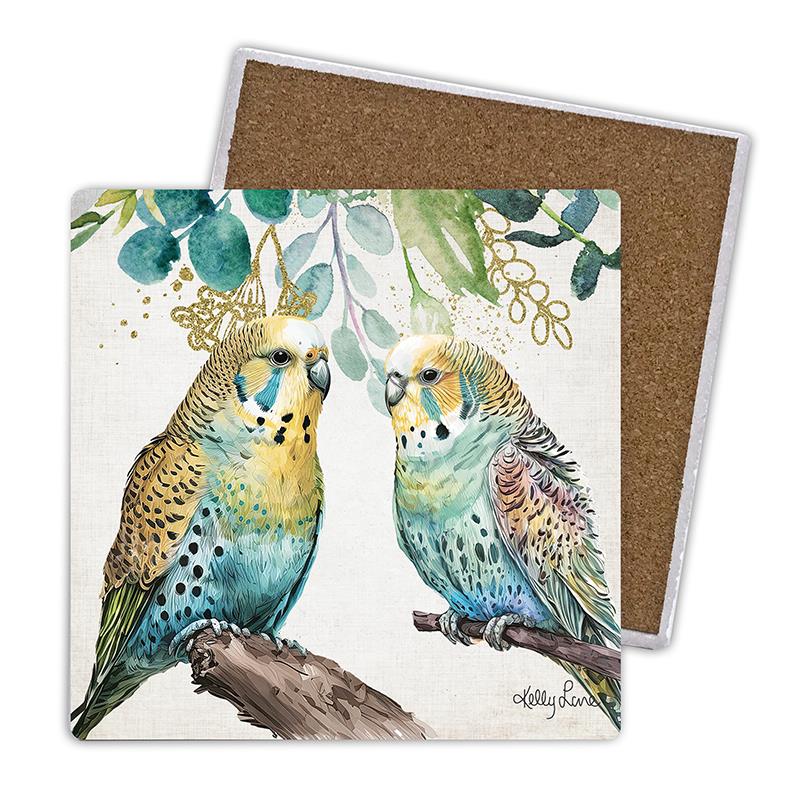 10x10cm 4pk Ceramic Budgie Coasters