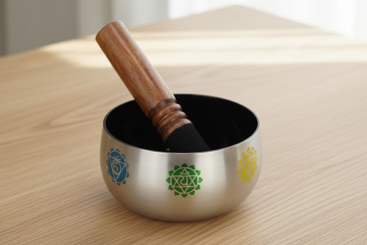 13cm Silver Chakra Tibetan Singing Bowl