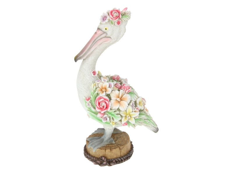 40cm Decorative Pelican Statue With Floral Detail