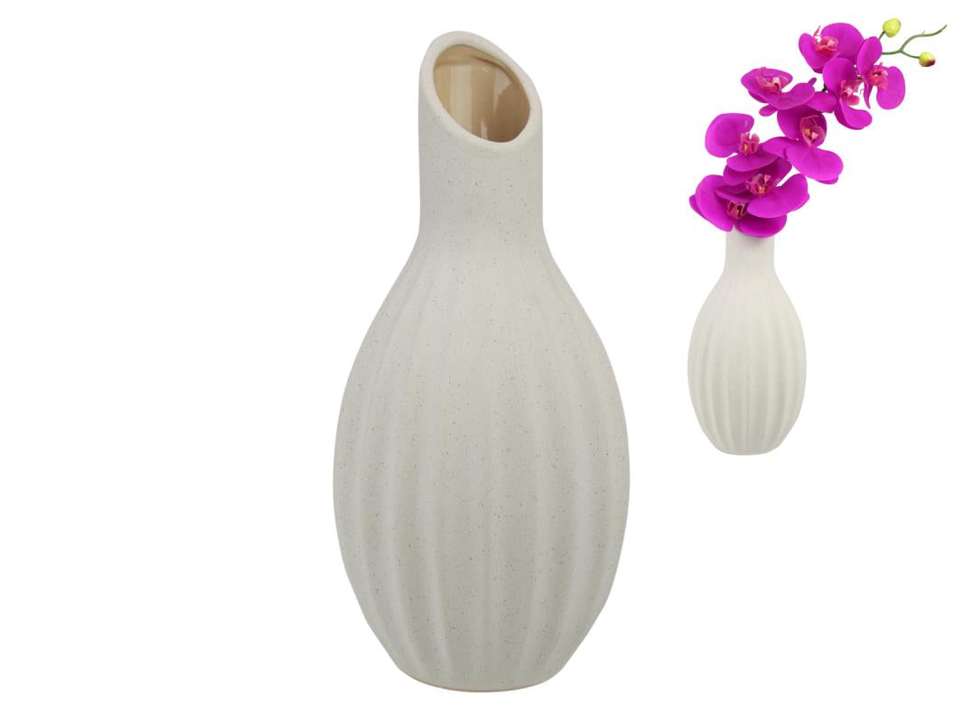 28cm Cream Striped Porcelain Vase