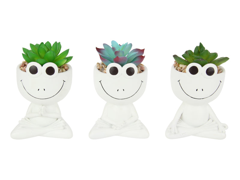 12cm Frog Pot Plant With Artificial Succulent