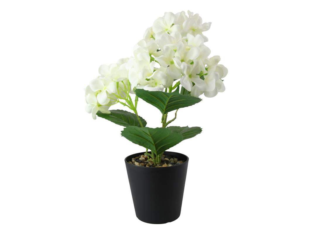 40cm Artificial White Hydrangea In Black Pot