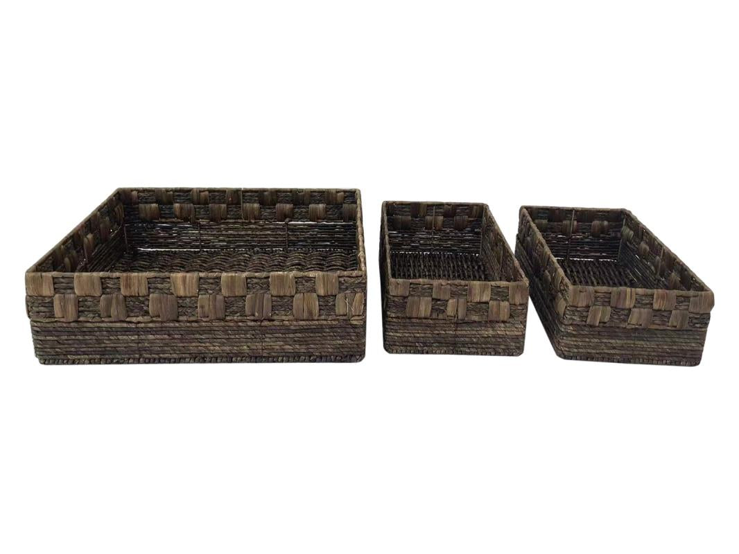Set Of 3 Brown Water Hyacinth Baskets