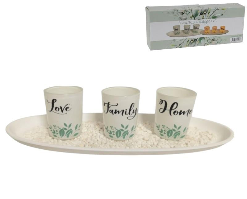 34cm Triple Tealight Candle Glass Holders With Plate