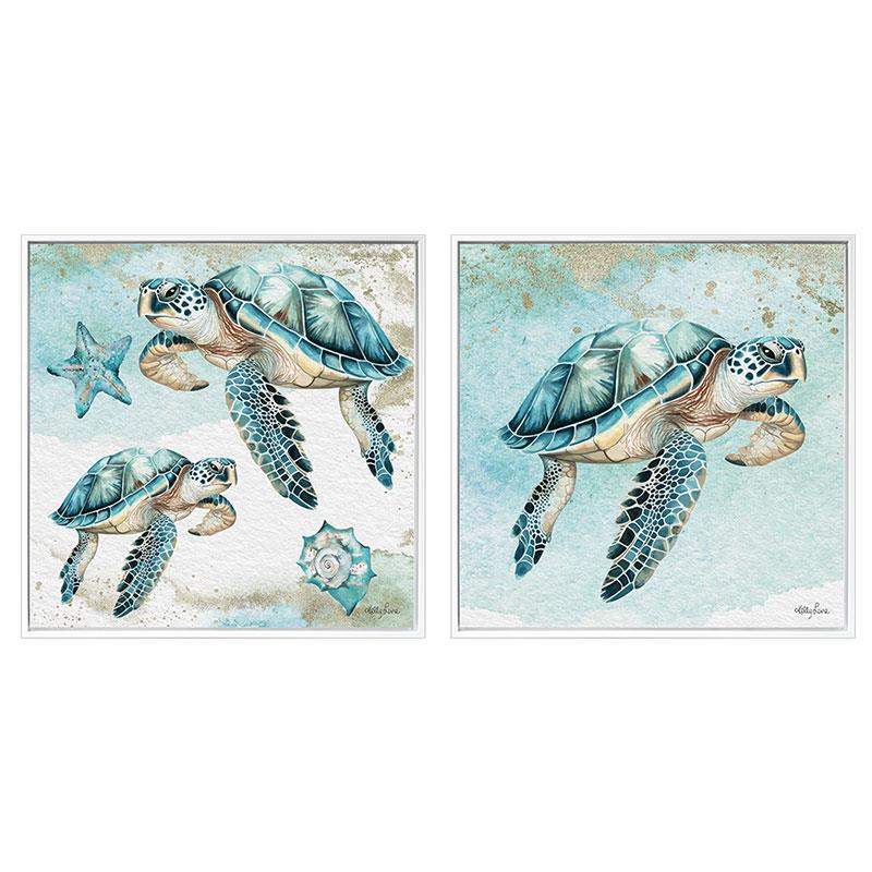 40x40cm Turtle Framed Canvas By Kelly Lane