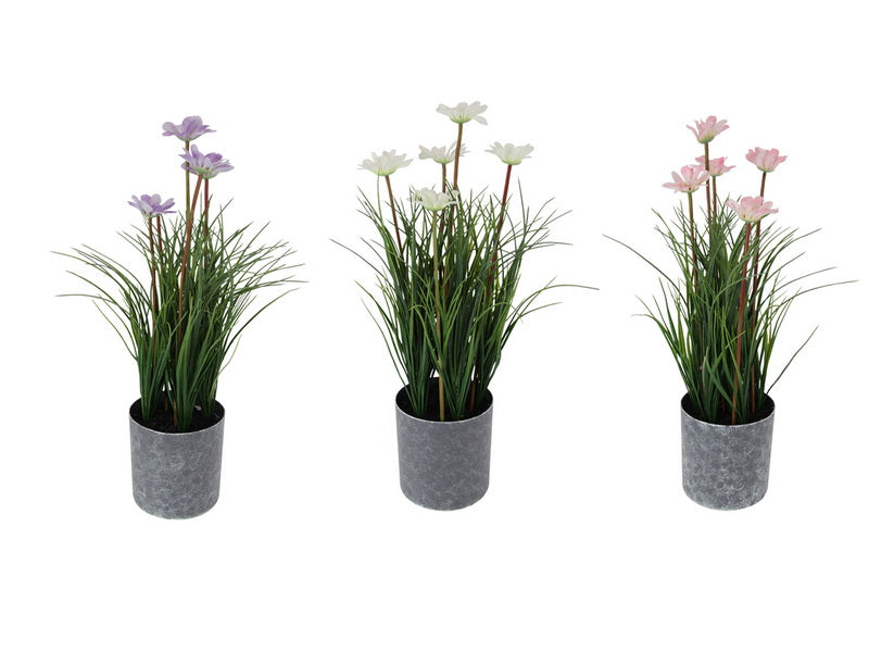 Artificial Floral & Greenery Arrangement In Grey Pots - 49cm
