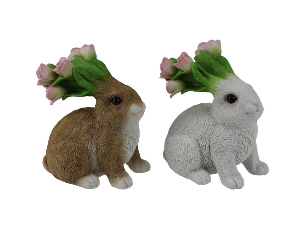 19cm Decorative Resin Rabbit With Floral Ears