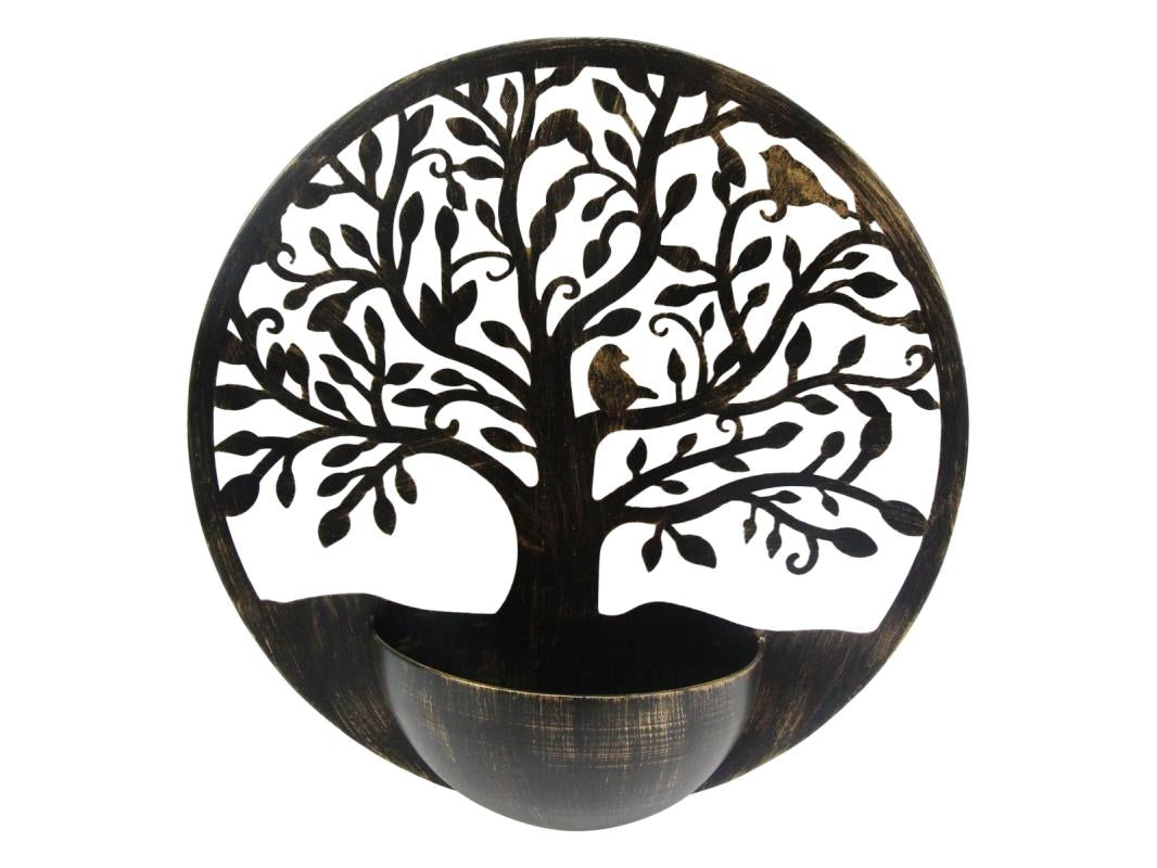 60cm Round Metal Tree Wall Art With Pot Holder