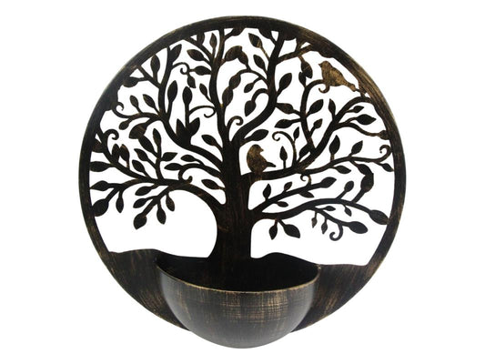 60cm Round Metal Tree Wall Art With Pot Holder