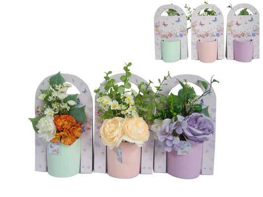 25cm Pot & Flowers With Cardboard Holder