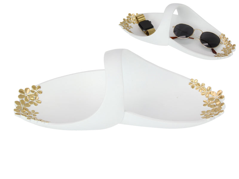 32cm White & Gold Ceramic Decorative Bowl