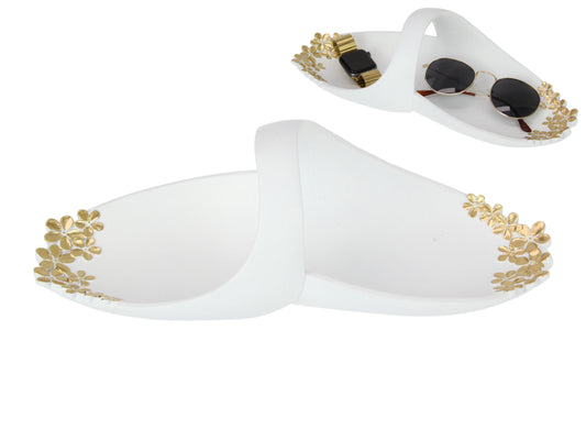 32cm White & Gold Ceramic Decorative Bowl