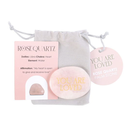 “You Are Loved” Rose Quartz Flat Palm Stone