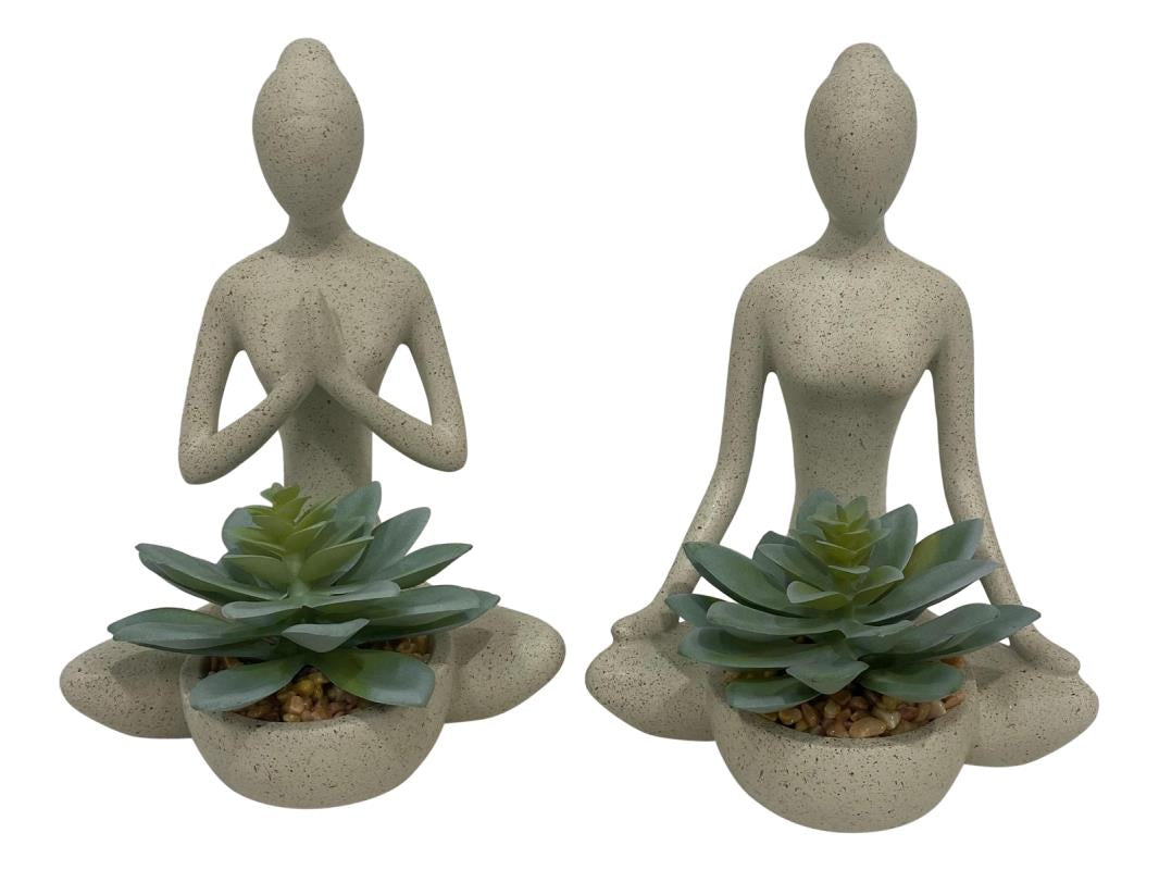 19cm Resin Yoga Lady Statue Pot With Artificial Succulent