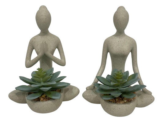 19cm Resin Yoga Lady Statue Pot With Artificial Succulent