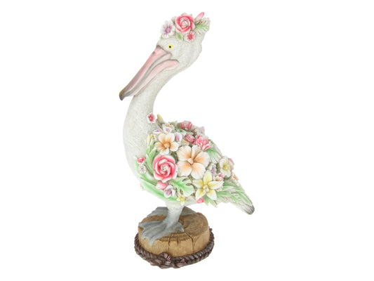 40cm Decorative Pelican Statue With Floral Detail
