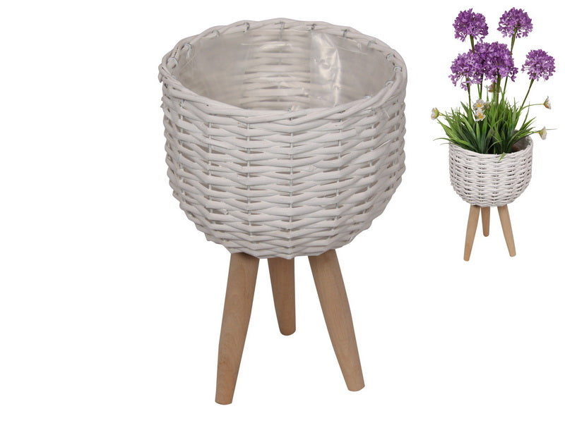 White Wicker Pot Plant Holder On Legs - 29cm