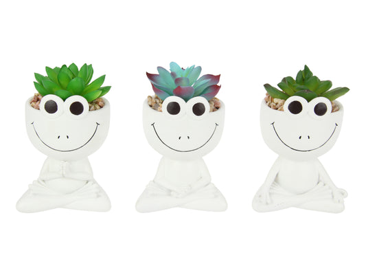 12cm Frog Pot Plant With Artificial Succulent