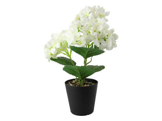 40cm Artificial White Hydrangea In Black Pot