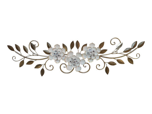 93cm Metal White & Gold Flower Wall Art
