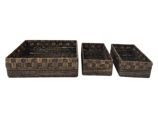 Set Of 3 Brown Water Hyacinth Baskets