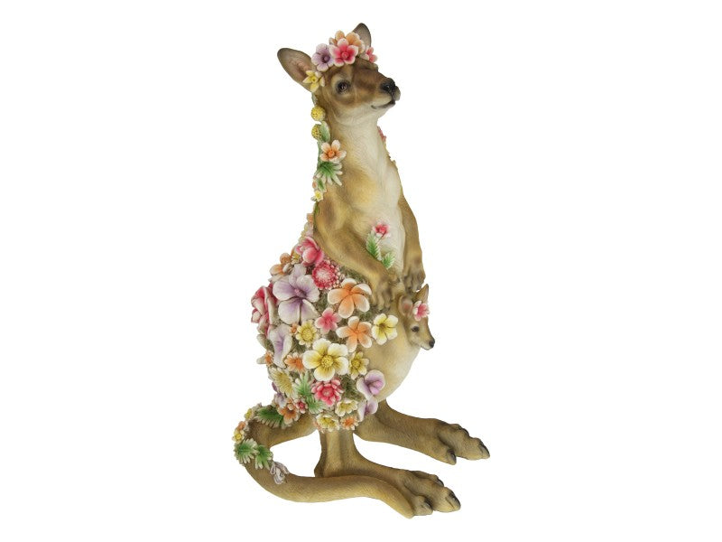 41cm Decorative Kangaroo Statue With Floral Detail