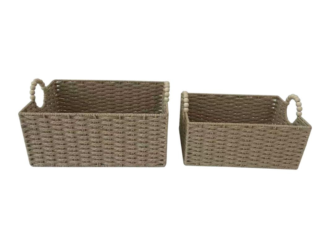 Set Of 2 Rectangle Baskets With Woven Rope Design Handles