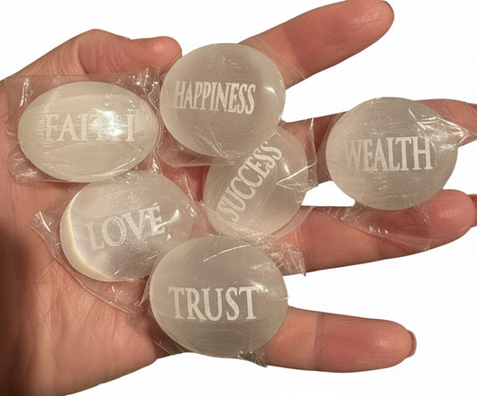 Set Of 6 Inspirational Selenite Palmstones - 3-4cm
