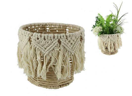 25cm Macrame Wicker Decor Pot
